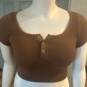 Brown Short Sleeve Crop Top